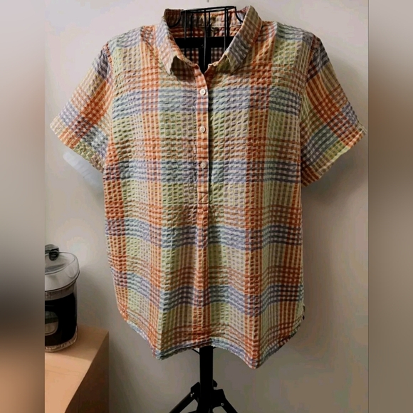 LL Bean Pastel Textured Button-Up Cotton Festive Top XL - Picture 11 of 14